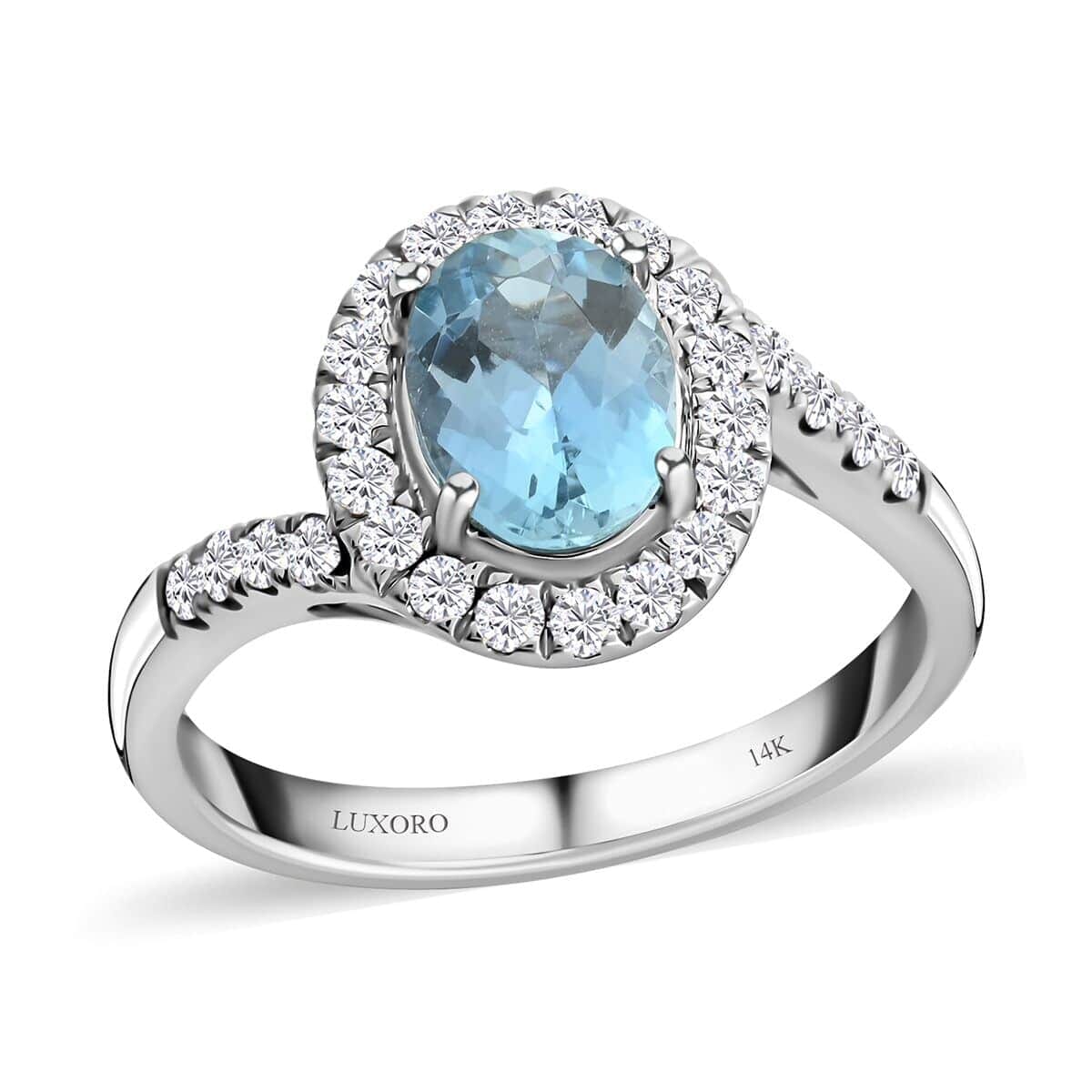 Luxoro 14K White Gold AAA Santa Maria Aquamarine and G-H I2 Diamond Ring (Size 5.5) 4.10 Grams 1.50 ctw image number 0