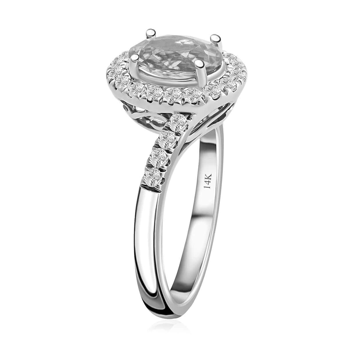 Luxoro 14K White Gold AAA Santa Maria Aquamarine and G-H I2 Diamond Ring (Size 7.5) 4.10 Grams 1.50 ctw image number 3