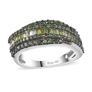 Green Diamond Ring in Rhodium Over Sterling Silver (Size 10.0) 1.00 ctw