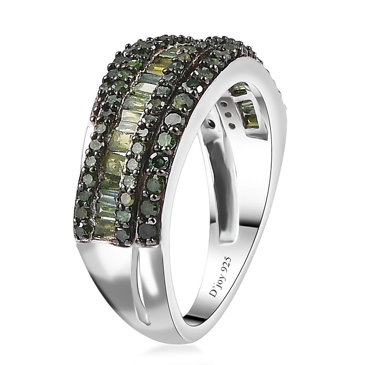 Green Diamond Ring in Rhodium Over Sterling Silver (Size 10.0) 1.00 ctw