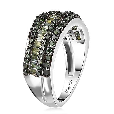 Green Diamond Ring in Rhodium Over Sterling Silver (Size 10.0) 1.00 ctw
