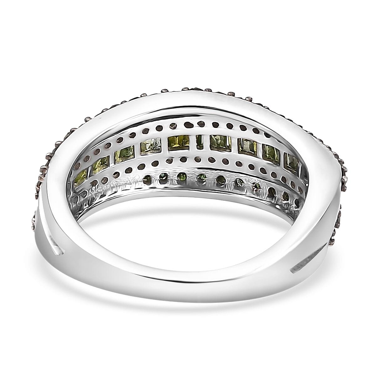 Green Diamond Ring in Rhodium Over Sterling Silver (Size 10.0) 1.00 ctw