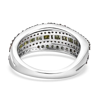 Green Diamond Ring in Rhodium Over Sterling Silver (Size 10.0) 1.00 ctw