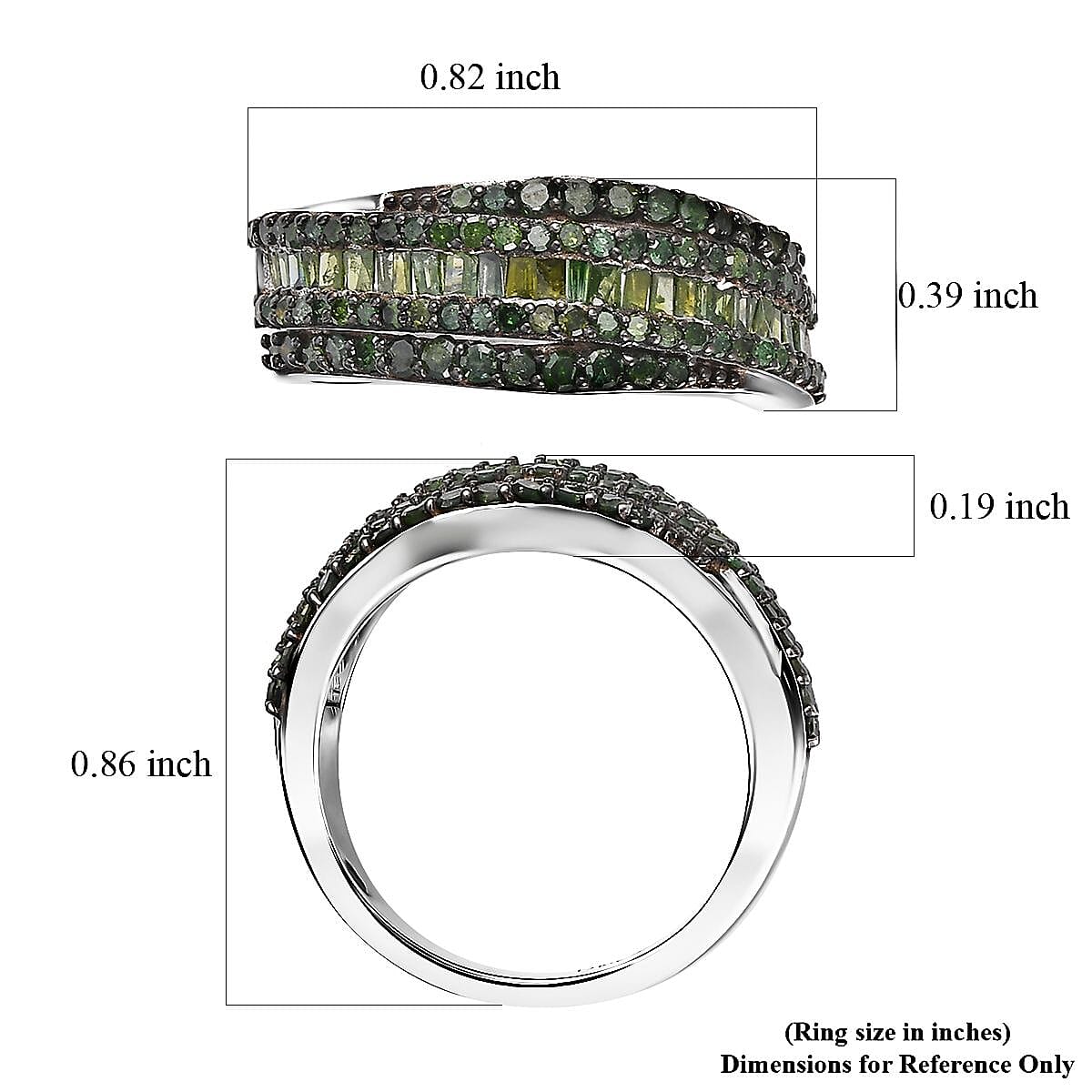 Green Diamond Ring in Rhodium Over Sterling Silver (Size 10.0) 1.00 ctw