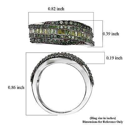 Green Diamond Ring in Rhodium Over Sterling Silver (Size 10.0) 1.00 ctw