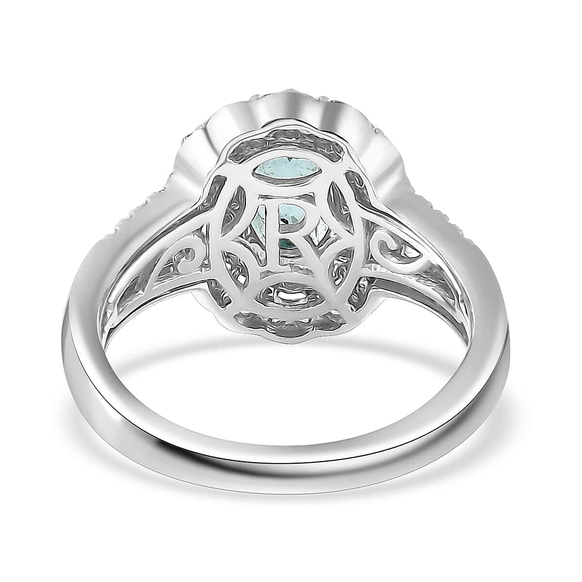 Certified & Appraised Rhapsody 950 Platinum AAAA Paraiba Tourmaline and E-F VS Diamond Double Halo Ring (Size 11.0) 9.20 Grams 2.00 ctw image number 4