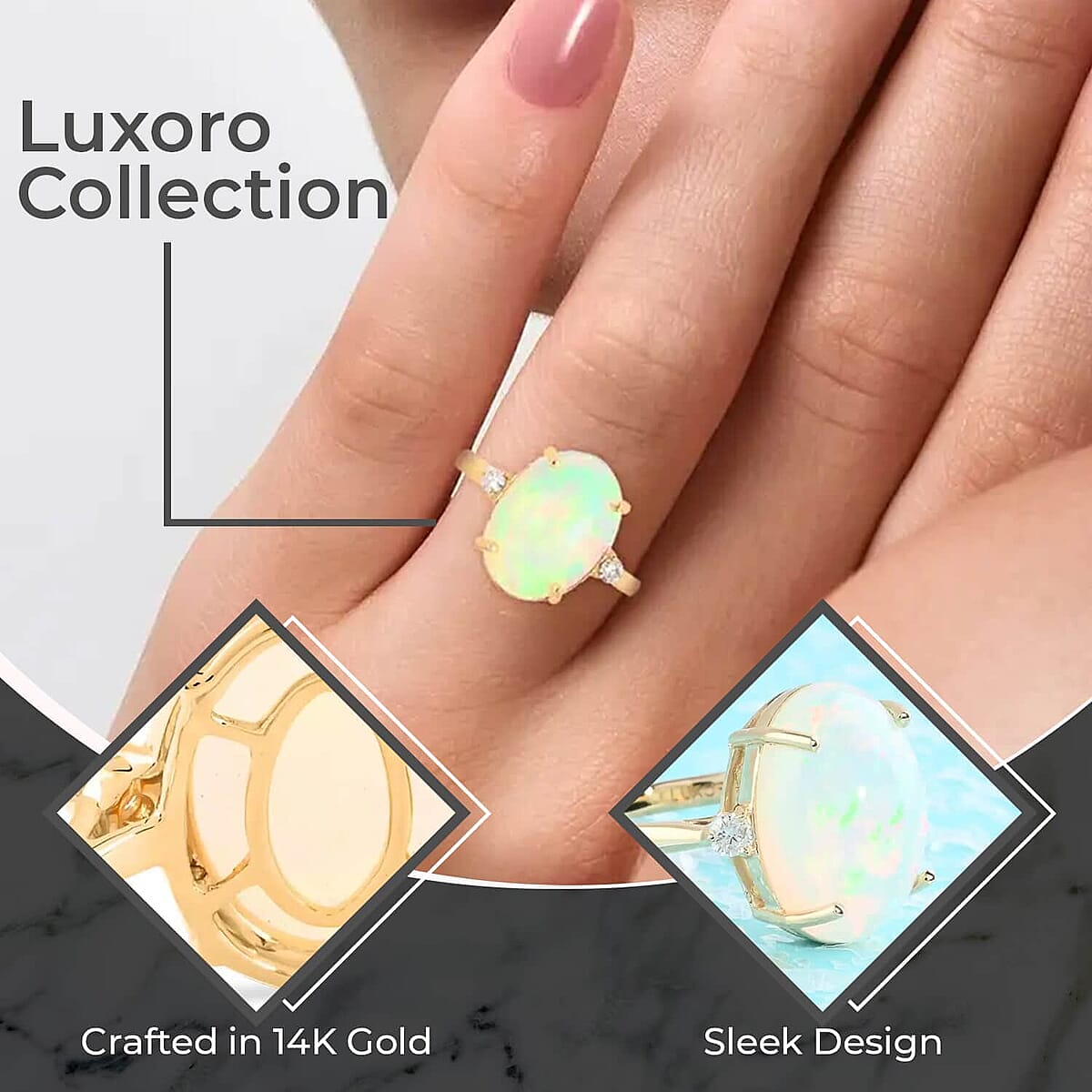 Luxoro AAA Ethiopian Welo Opal Ring, Certified & Appraised Opal Ring, Diamond Accent Ring, 14K Yellow Gold Ring, Opal Three Stone Ring, Wedding Rings 3.60 ctw (Size 11) image number 2