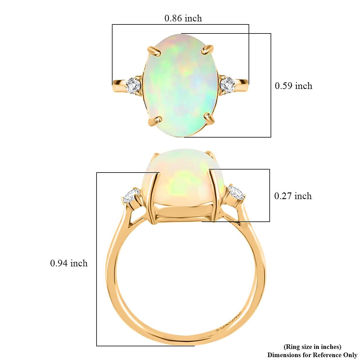 Luxoro AAA Ethiopian Welo Opal Ring, Certified & Appraised Opal Ring, Diamond Accent Ring, 14K Yellow Gold Ring, Opal Three Stone Ring, Wedding Rings 3.60 ctw (Size 10) image number 6