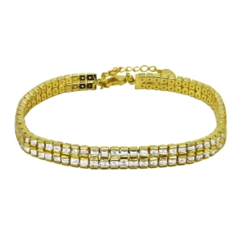Simulated Diamond Face Bracelet in Goldtone (7.5 in)