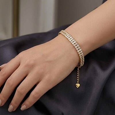 Simulated Diamond Face Bracelet in Goldtone (7.5 in)