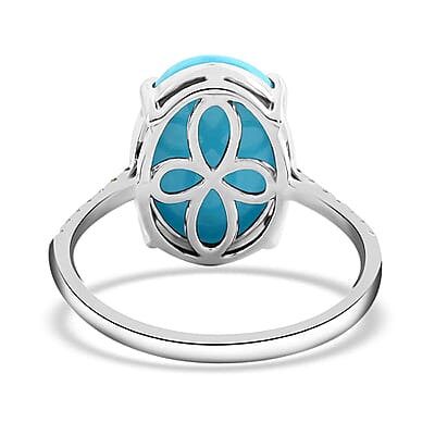 Luxoro 14K White Gold AAA Sleeping Beauty Turquoise and G-H I2 Diamond Ring (Size 5.0) 5.35 ctw