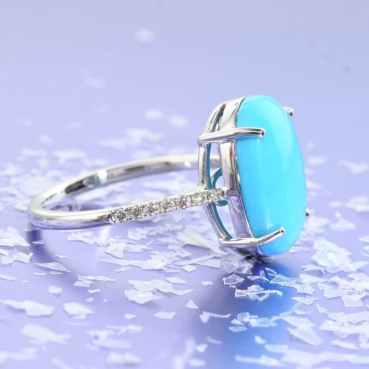 Luxoro 14K White Gold AAA Sleeping Beauty Turquoise and G-H I2 Diamond Ring (Size 5.5) 5.35 ctw image number 1