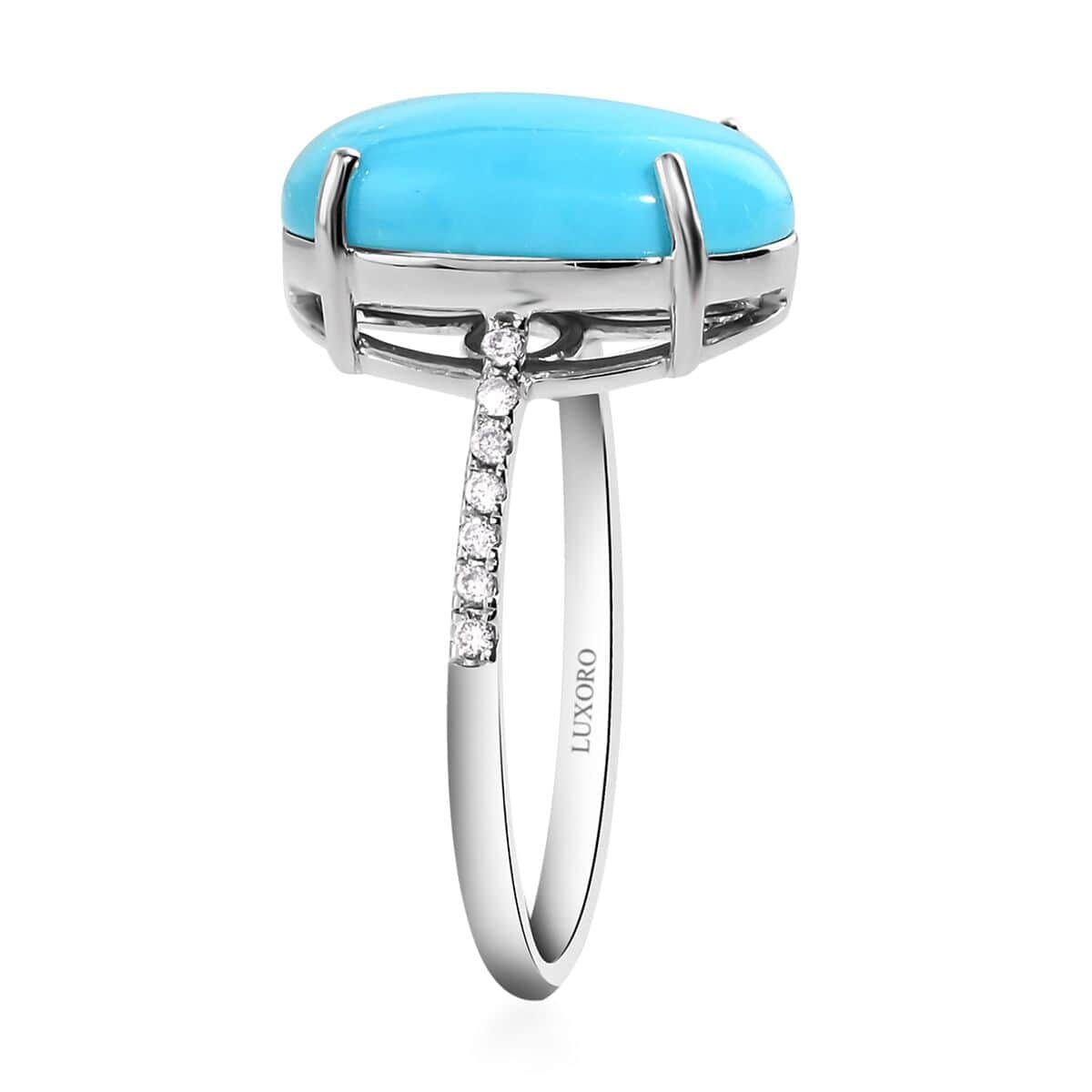 Luxoro 14K White Gold AAA Sleeping Beauty Turquoise and G-H I2 Diamond Ring (Size 5.5) 5.35 ctw image number 3