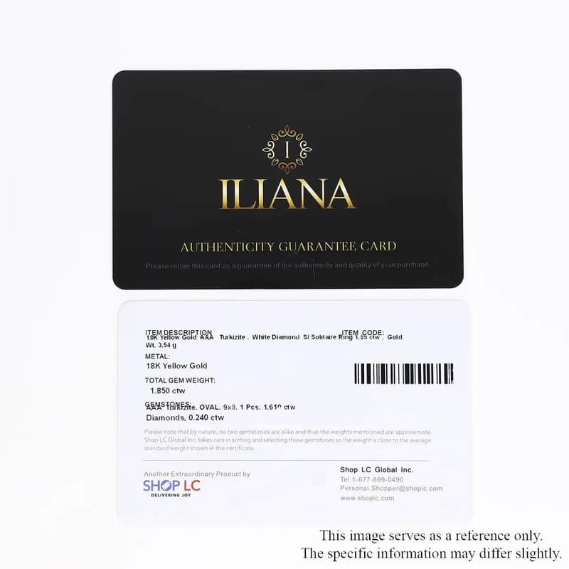 Certified and Appraised Iliana 18K Yellow Gold AAA Turkizite and G-H SI Diamond Ring (Size 10.5) 1.85 ctw