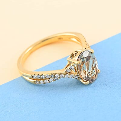 Certified and Appraised Iliana 18K Yellow Gold AAA Turkizite and G-H SI Diamond Ring (Size 5.0) 1.85 ctw
