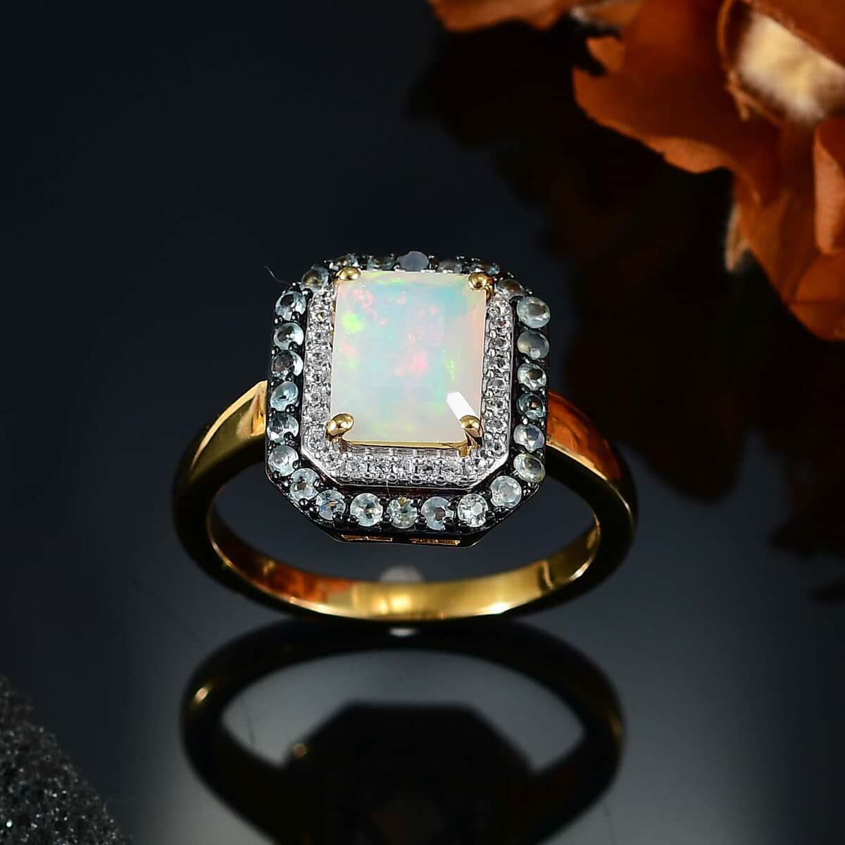 AAA Ethiopian Welo Opal and Multi Gemstone 2.35 ctw Ethereal Mirage Ring in 14K Vermeil Yellow Gold Over Sterling Silver (Size 7.0) image number 2