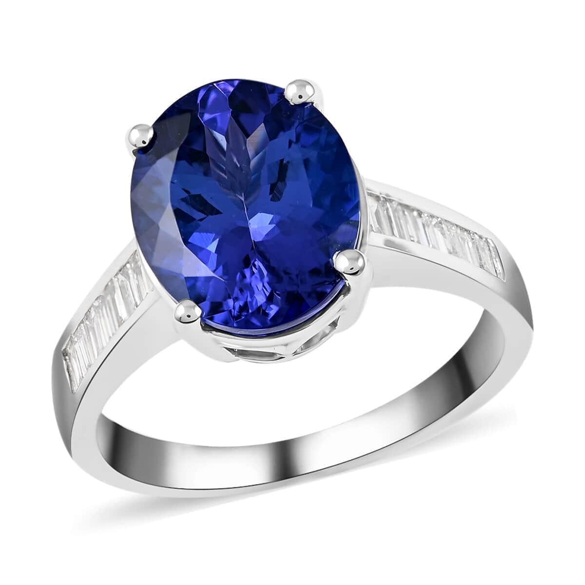 Mother’s Day Gift Certified and Appraised Rhapsody 950 Platinum AAAA Tanzanite and E-F VS Diamond Ring (Size 10.5) 6.10 Grams 4.20 ctw image number 0