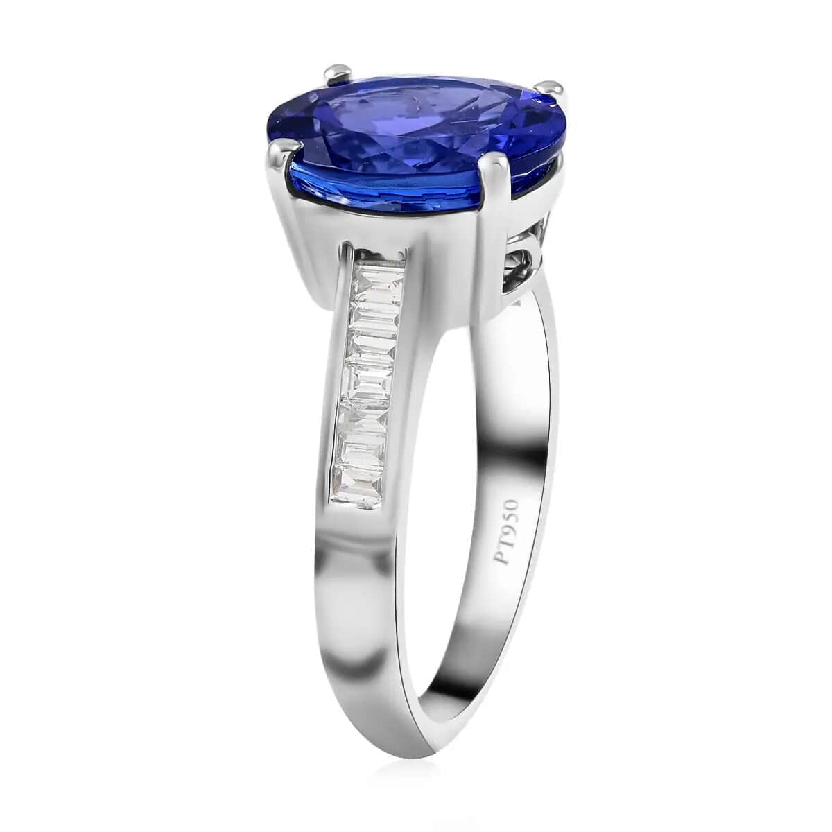 Mother’s Day Gift Certified and Appraised Rhapsody 950 Platinum AAAA Tanzanite and E-F VS Diamond Ring (Size 10.5) 6.10 Grams 4.20 ctw image number 3