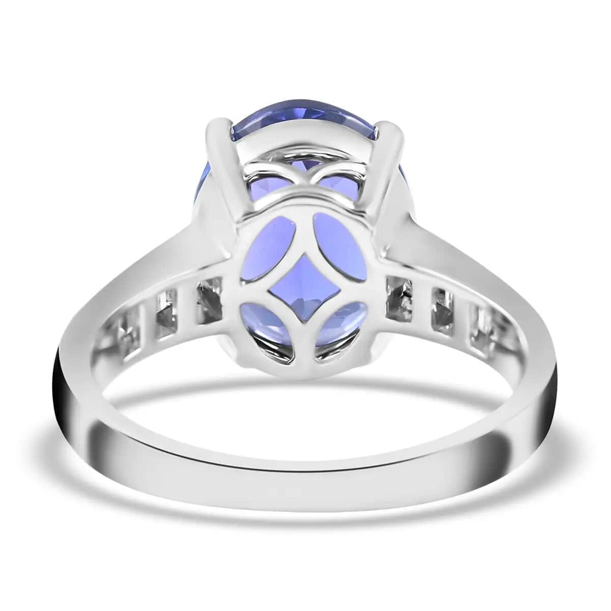 Mother’s Day Gift Certified and Appraised Rhapsody 950 Platinum AAAA Tanzanite and E-F VS Diamond Ring (Size 10.5) 6.10 Grams 4.20 ctw image number 4