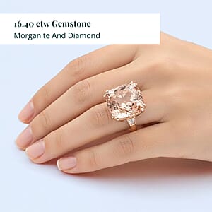 Certified and Appraised Iliana 18K Rose Gold AAA Marropino Morganite, White Diamond Solitaire Ring (Size 10.0) 16.40 ctw
