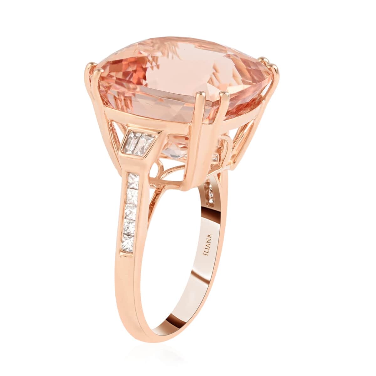 Certified and Appraised Iliana 18K Rose Gold AAA Marropino Morganite, White Diamond Solitaire Ring (Size 8.5) 16.40 ctw image number 3