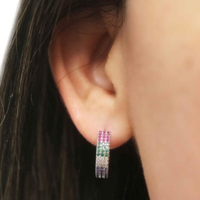 Simulated Multi Diamond Earrings in Silvertone