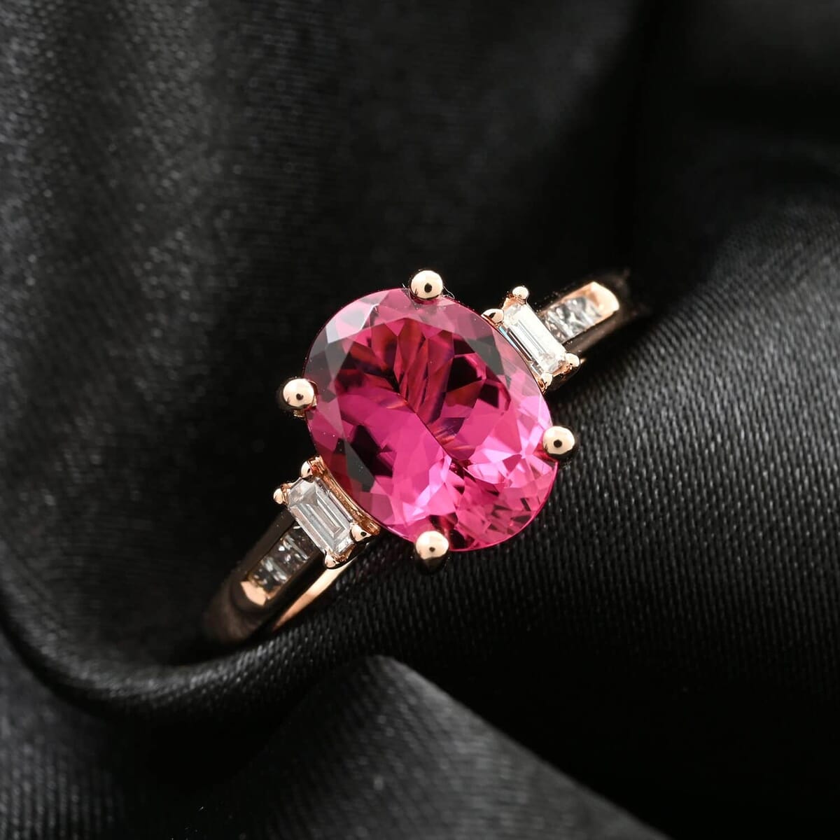 Certified & Appraised Iliana 18K Rose Gold AAA Ouro Fino Rubellite and G-H I2 Diamond Ring (Size 7.5) 2.25 ctw image number 1