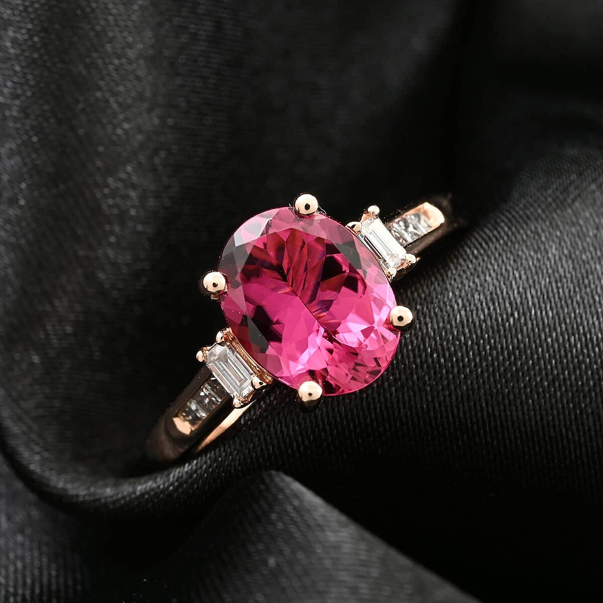 Certified & Appraised Iliana 18K Rose Gold AAA Ouro Fino Rubellite and G-H I2 Diamond Ring (Size 8.5) 2.25 ctw image number 1