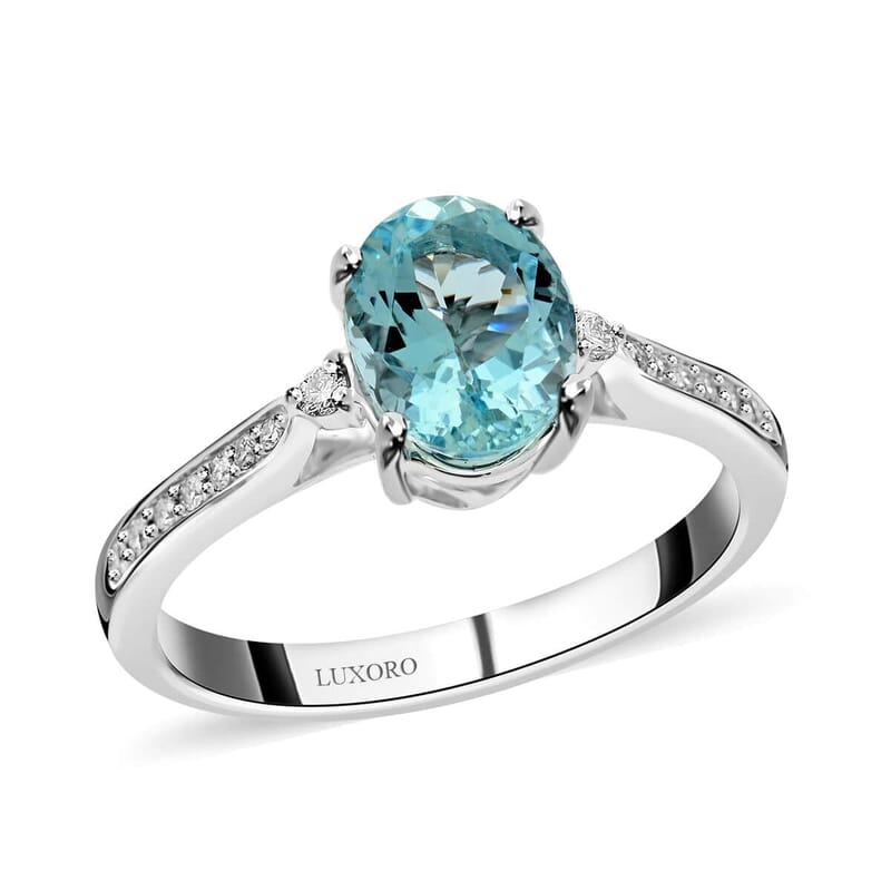 Certified & Appraised Luxoro 10K White Gold AAA Santa Maria Aquamarine and I2 Diamond Ring (Size 11.0) 2.00 ctw