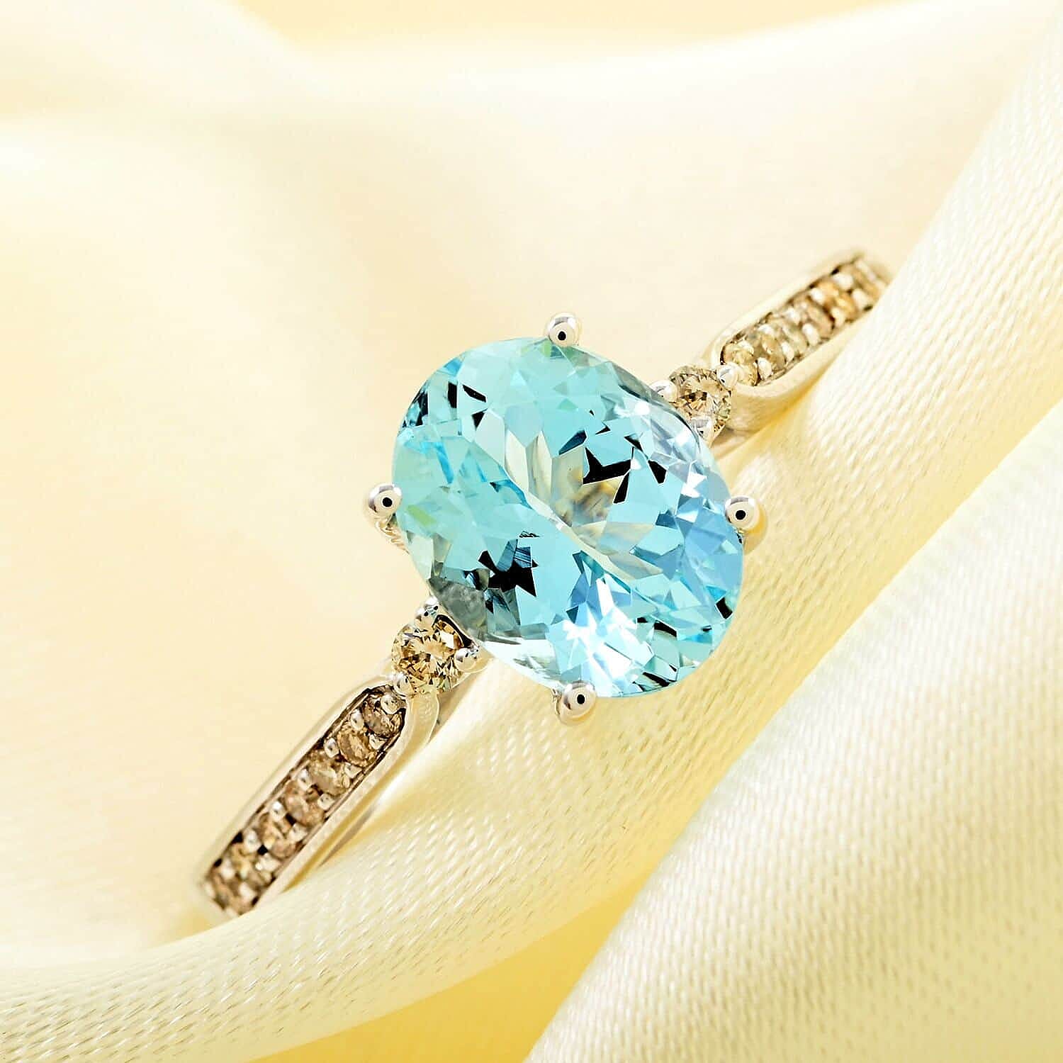 Certified & Appraised Luxoro 10K White Gold AAA Santa Maria Aquamarine and I2 Diamond Ring (Size 11.0) 2.00 ctw
