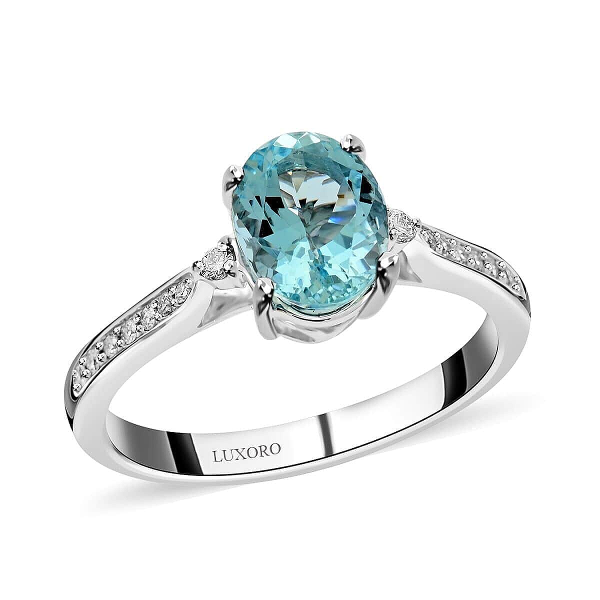 Certified & Appraised Luxoro 10K White Gold AAA Santa Maria Aquamarine and I2 Diamond Ring (Size 8.5) 2.00 ctw image number 0