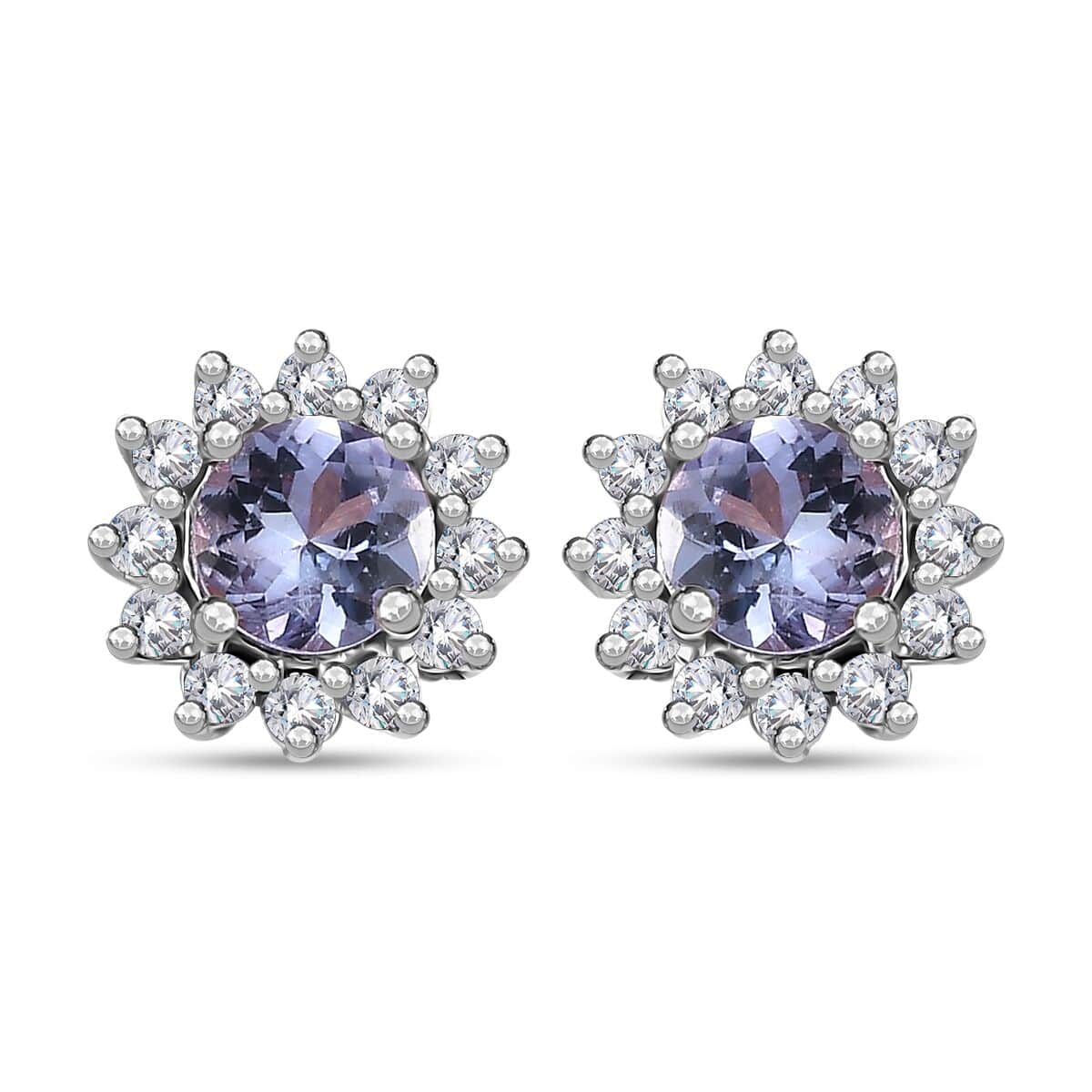 Tanzanite and White Zircon Sunburst Stud Earrings in Rhodium Over Sterling Silver 1.00 ctw image number 0