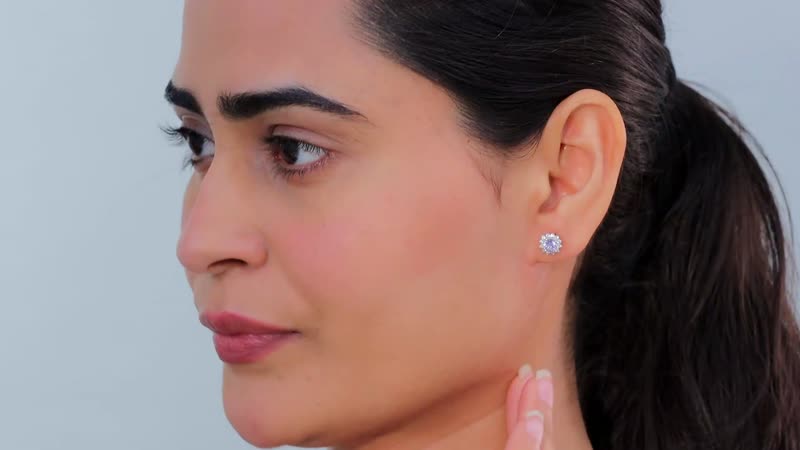 Tanzanite and White Zircon Sunburst Stud Earrings in Rhodium Over Sterling Silver 1.00 ctw