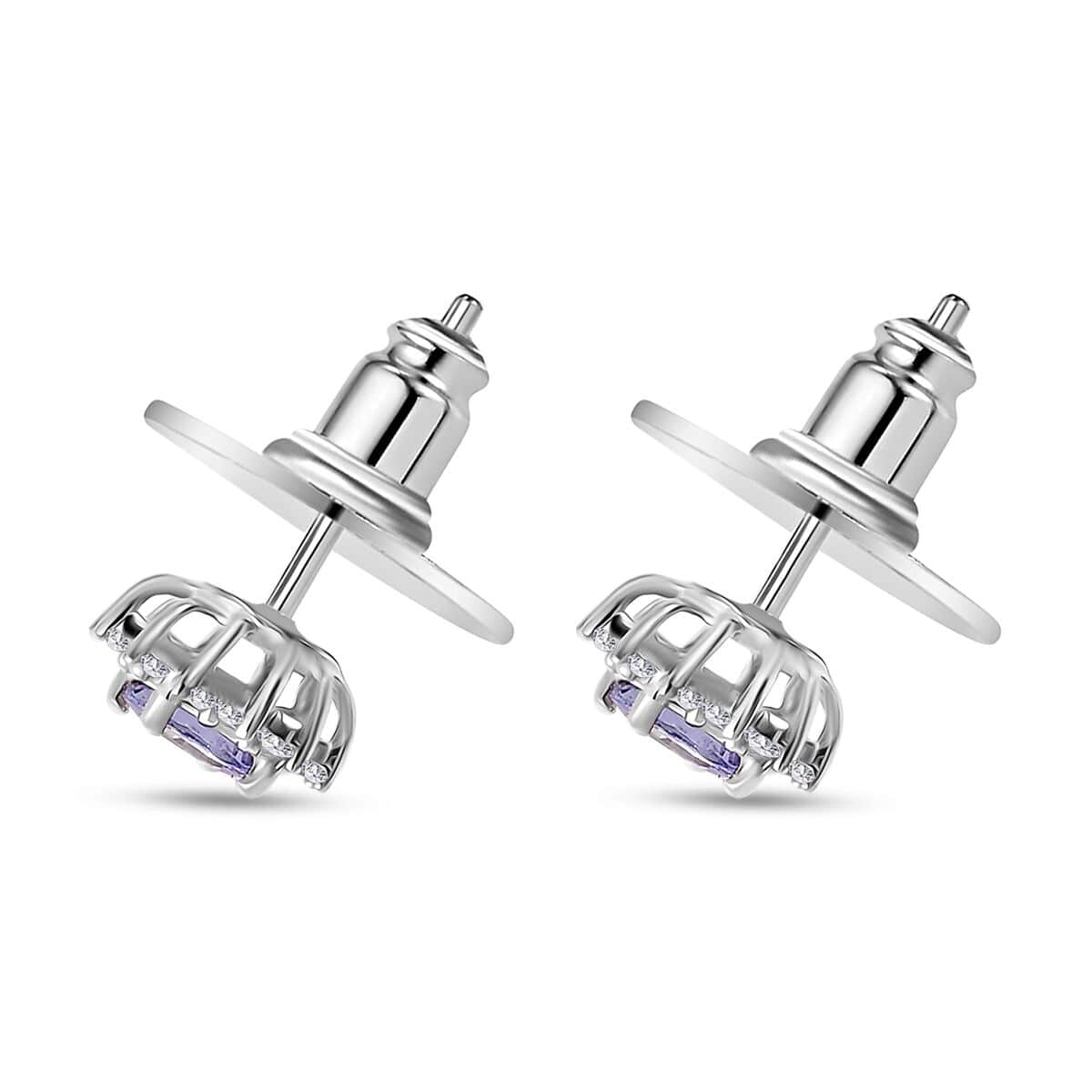 Tanzanite and White Zircon Sunburst Stud Earrings in Rhodium Over Sterling Silver 1.00 ctw image number 3