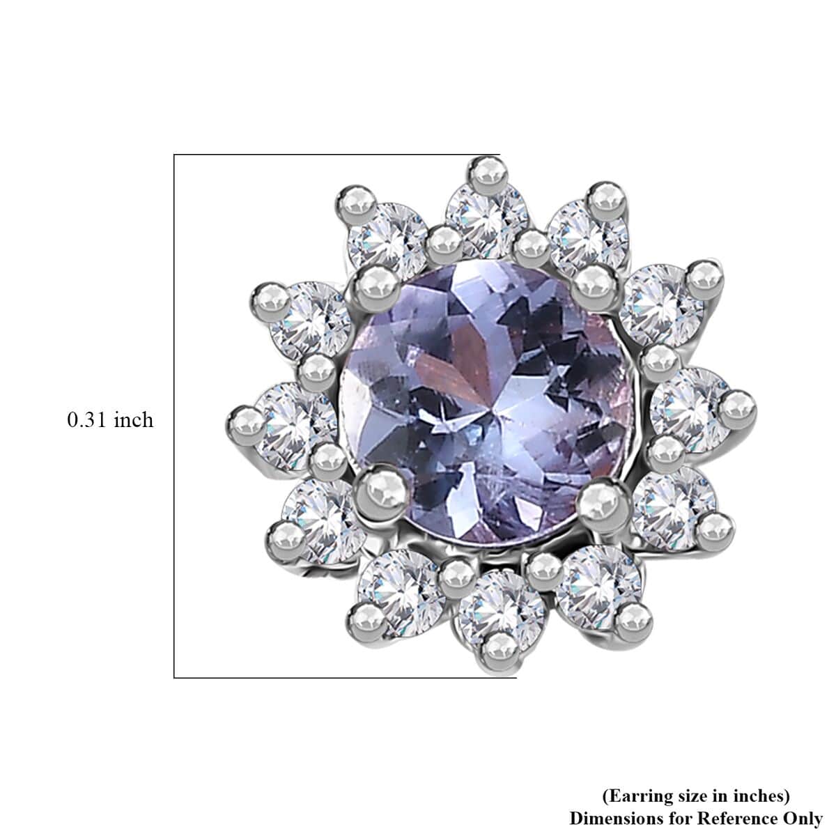 Tanzanite and White Zircon Sunburst Stud Earrings in Rhodium Over Sterling Silver 1.00 ctw image number 4