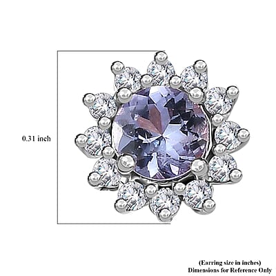 Tanzanite and White Zircon Sunburst Stud Earrings in Rhodium Over Sterling Silver 1.00 ctw
