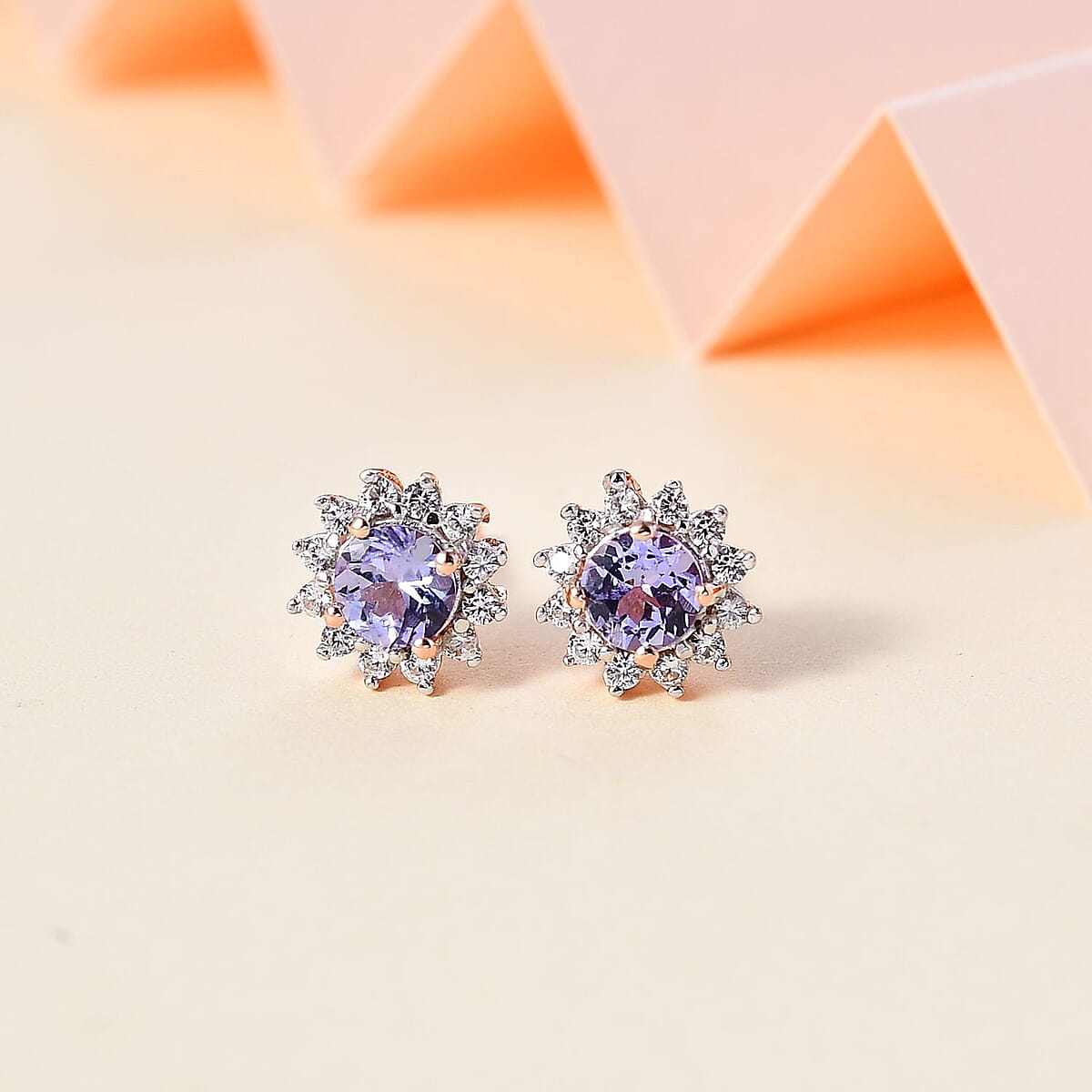 Tanzanite and White Zircon Sunburst Stud Earrings in 18K Vermeil Rose Gold Over Sterling Silver 1.00 ctw image number 1