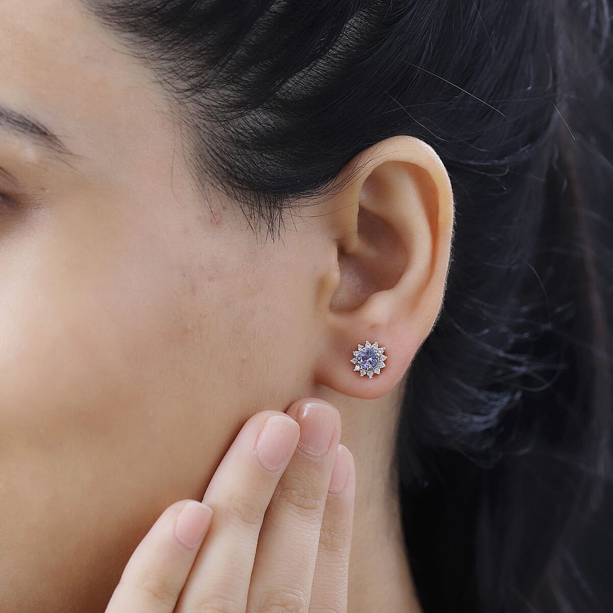 Tanzanite and White Zircon Sunburst Stud Earrings in 18K Vermeil Rose Gold Over Sterling Silver 1.00 ctw image number 2