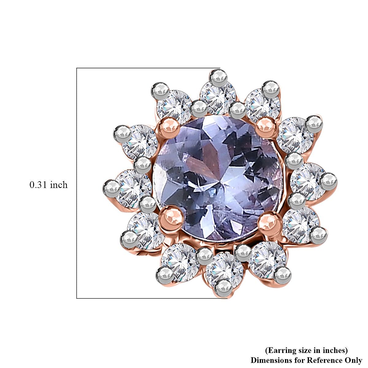 Tanzanite and White Zircon Sunburst Stud Earrings in 18K Vermeil Rose Gold Over Sterling Silver 1.00 ctw image number 4