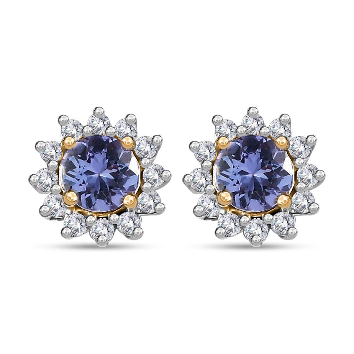 Tanzanite and White Zircon Sunburst Stud Earrings in 18K Vermeil Yellow Gold Over Sterling Silver 1.00 ctw image number 0