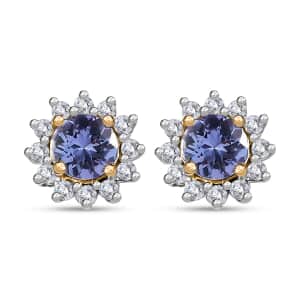 Tanzanite and White Zircon Sunburst Stud Earrings in 18K Vermeil Yellow Gold Over Sterling Silver 1.00 ctw