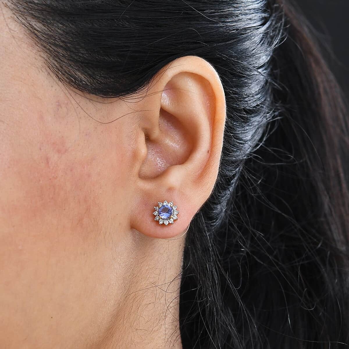 Tanzanite and White Zircon Sunburst Stud Earrings in 18K Vermeil Yellow Gold Over Sterling Silver 1.00 ctw image number 2
