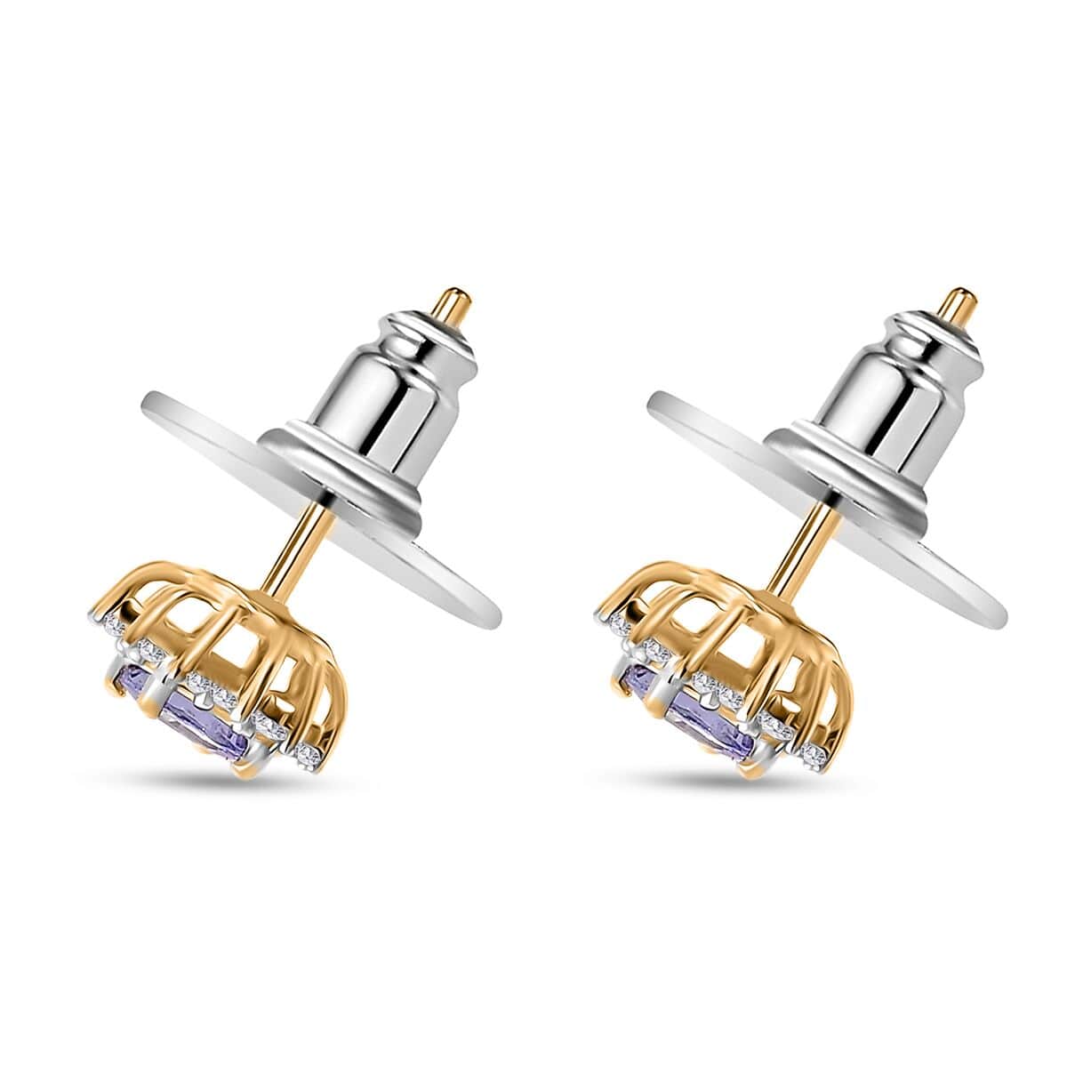 Tanzanite and White Zircon Sunburst Stud Earrings in 18K Vermeil Yellow Gold Over Sterling Silver 1.00 ctw image number 3