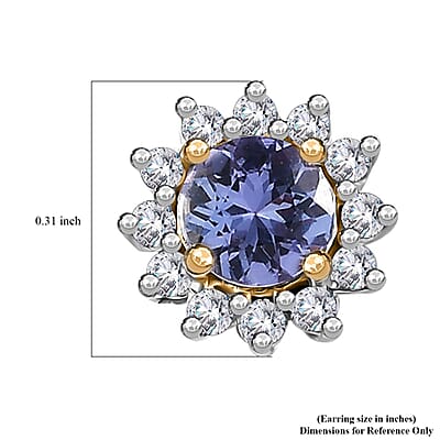 Tanzanite and White Zircon Sunburst Stud Earrings in 18K Vermeil Yellow Gold Over Sterling Silver 1.00 ctw
