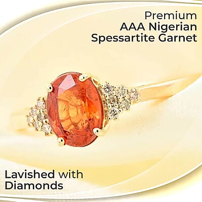 Certified and Appraised Luxoro AAA Nigerian Spessartite Garnet and G-H I2 Diamond Accent 2.00 ctw Ring in 14K Yellow Gold, Engagement Ring For Her (Size 11)