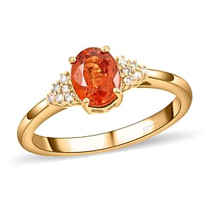 Luxoro Certified and Appraised AAA Nigerian Spessartite Garnet Ring,  G-H I2 Diamond Accent Ring, 14K Yellow Gold Ring, Engagement Ring For Her 2.00 ctw (Size 9)