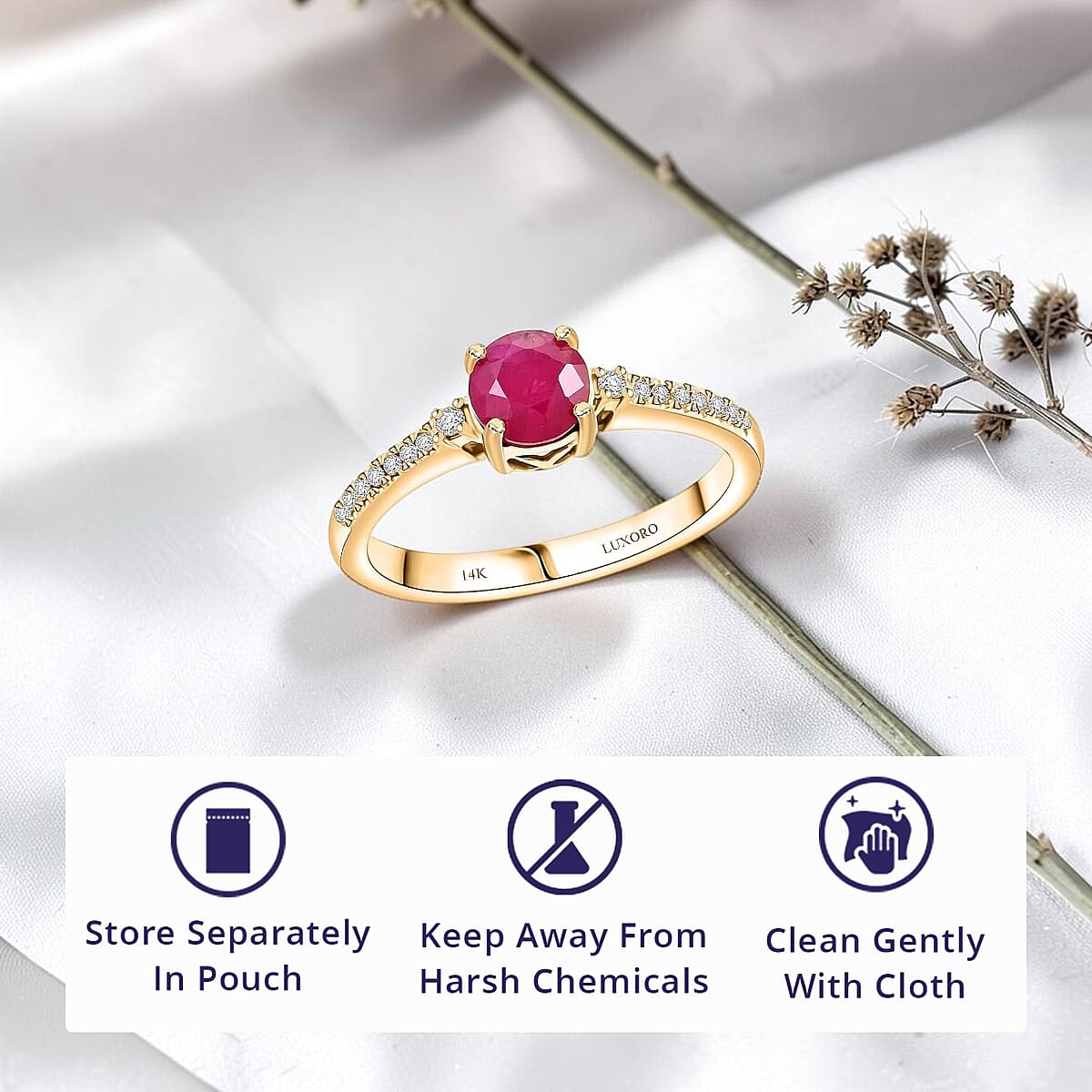 Certified & Appraised Luxoro 14K Yellow Gold AAA Montepuez Ruby and I2 Diamond Ring (Size 11.0) 1.20 ctw image number 4
