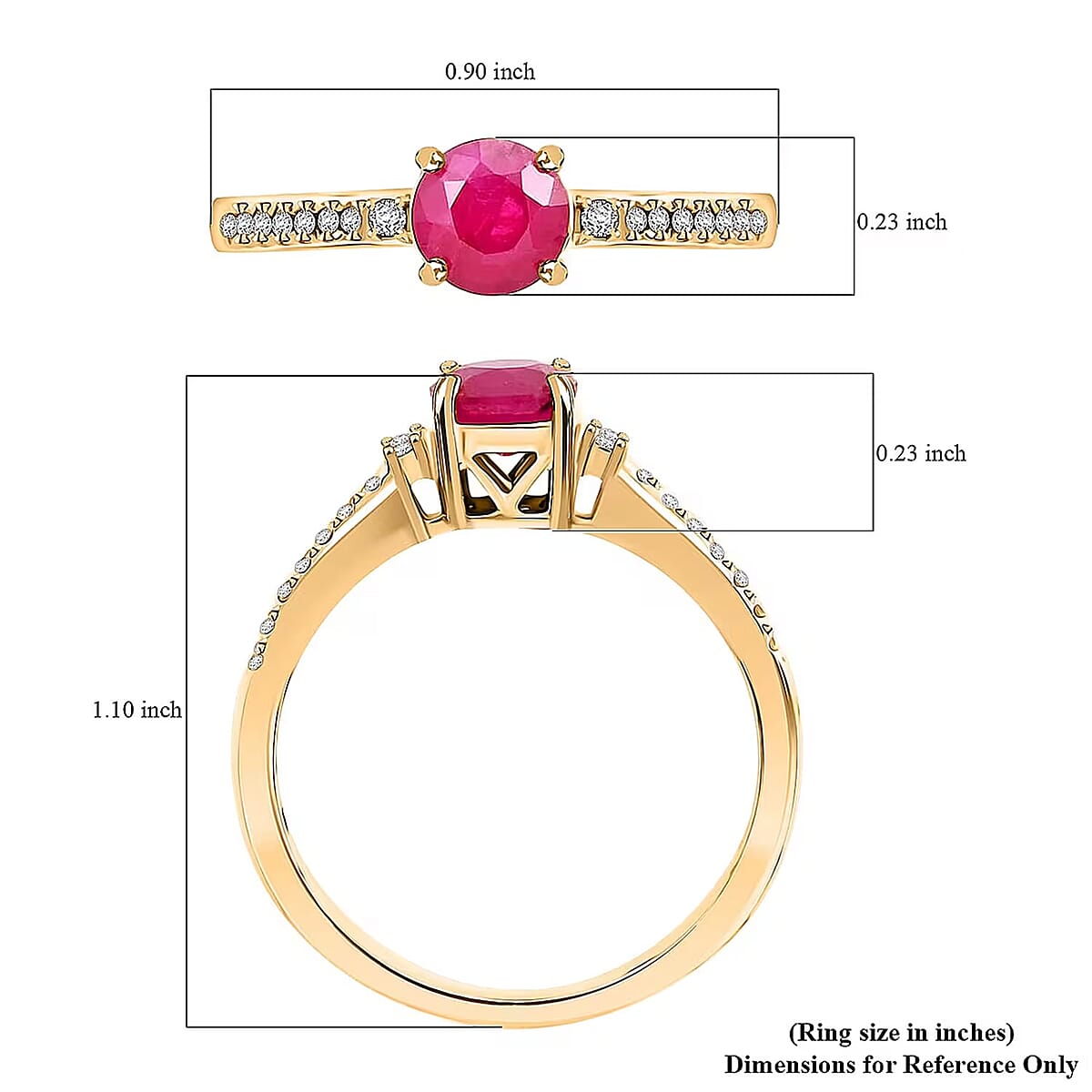 Certified & Appraised Luxoro 14K Yellow Gold AAA Montepuez Ruby and I2 Diamond Ring (Size 11.0) 1.20 ctw image number 5