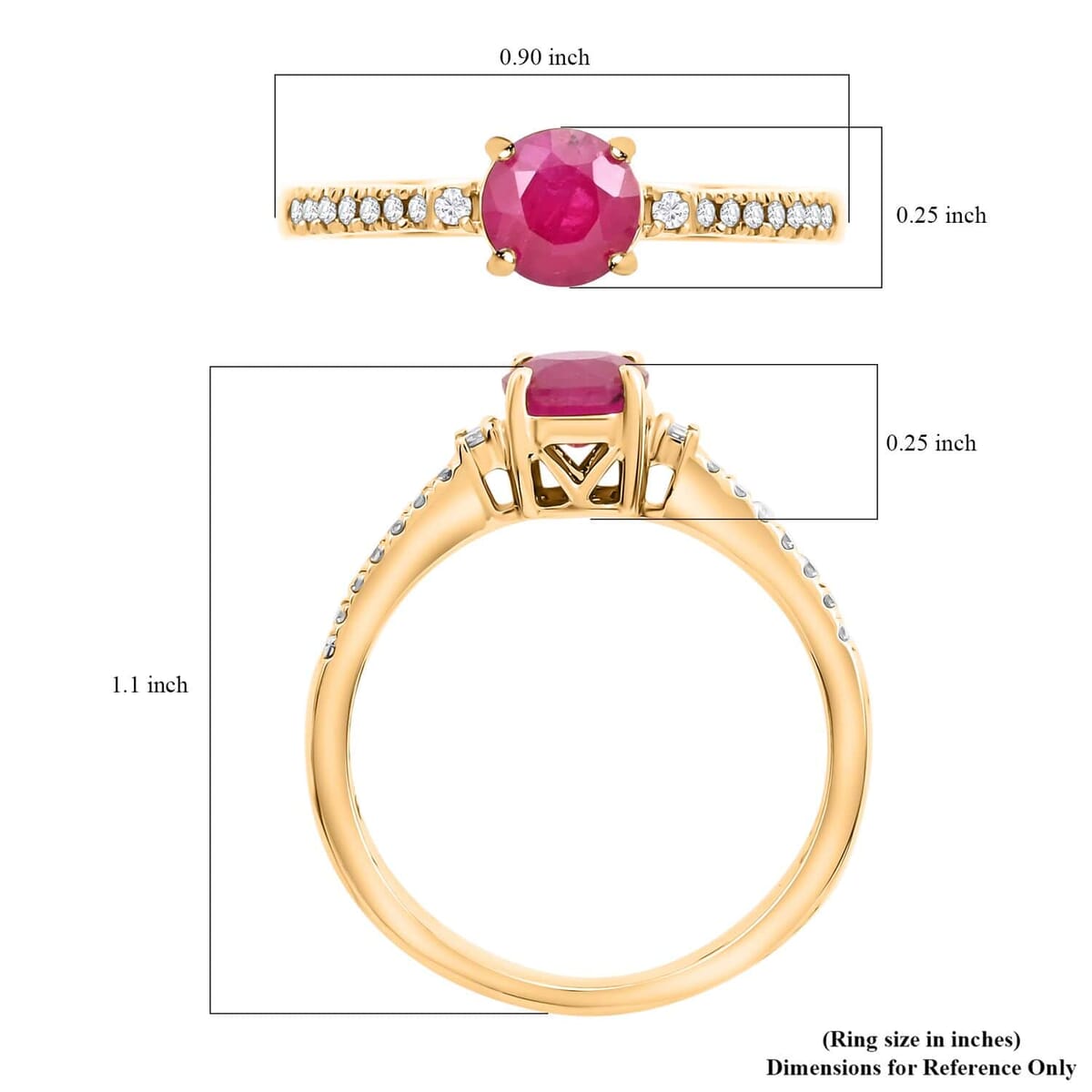Certified & Appraised Luxoro 14K Yellow Gold AAA Montepuez Ruby and I2 Diamond Ring (Size 5.0) 1.20 ctw image number 5