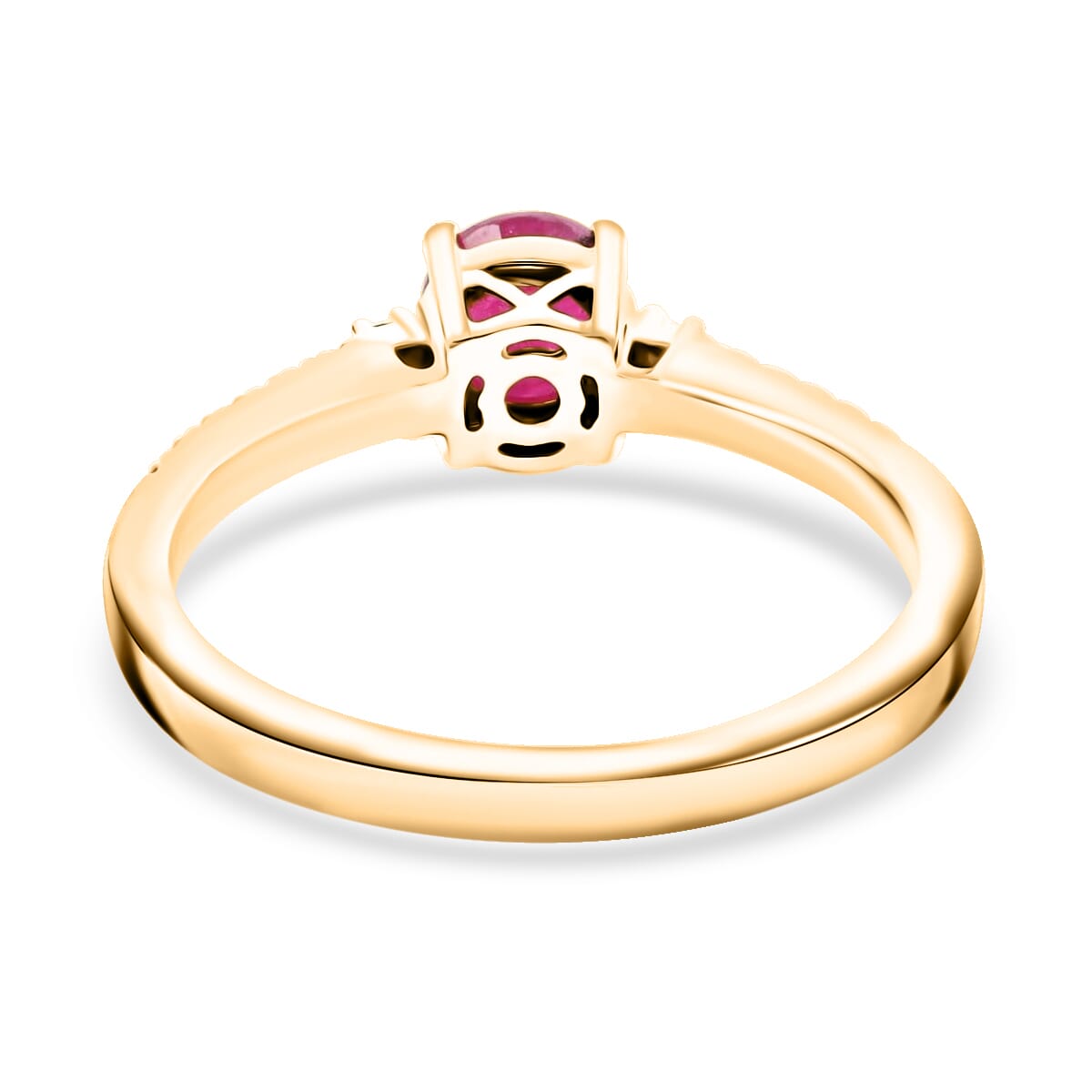 Certified & Appraised Luxoro 14K Yellow Gold AAA Montepuez Ruby and I2 Diamond Ring (Size 7.5) 1.20 ctw image number 4